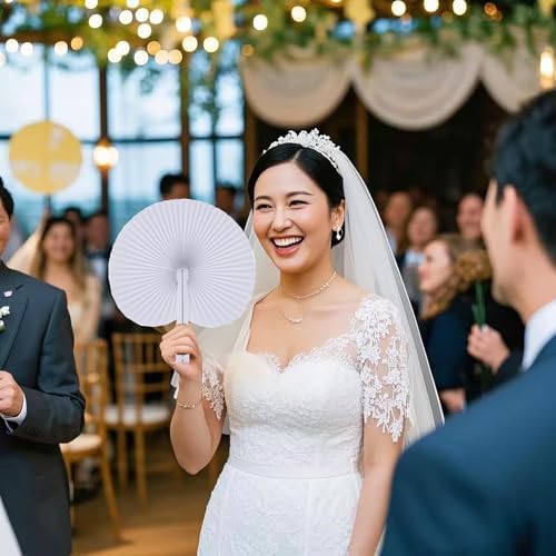 60 Pack White Folding Wedding Fans for Party Decorations