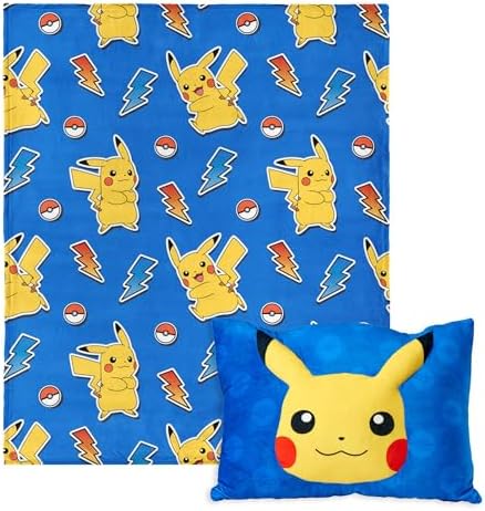 NORTHWEST Pikachu Plush Blanket Set 50x60 with 14x20 Pillow