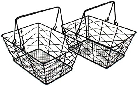 CVHOMEDECO Metal Wire Fruit Baskets Set of 2 Black Rustic Oval