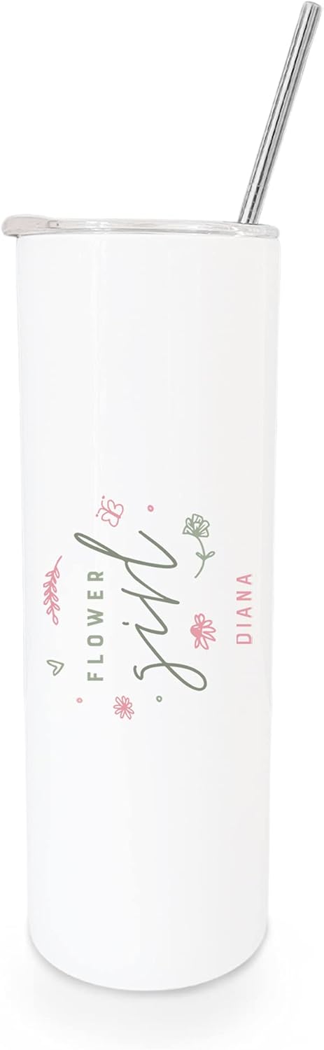 The Cotton Canvas Co Personalized Name Floral Flower Girl Insulated Tumbler