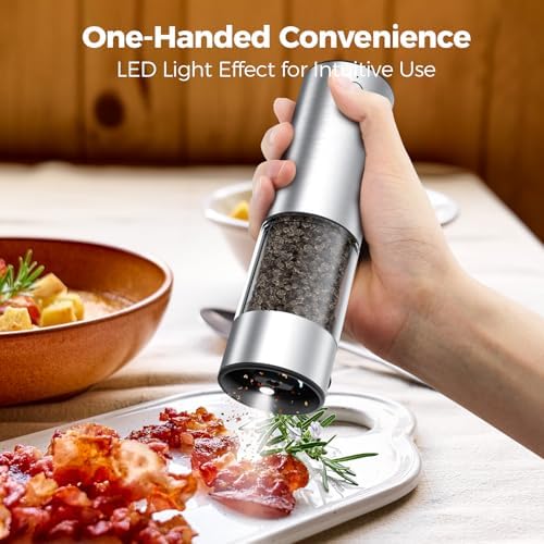 Larger Electric Salt and Pepper Grinder Set with Rechargeable Battery and Adjustable Coarseness