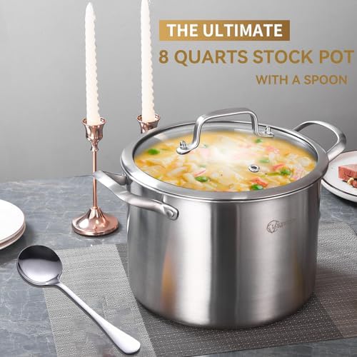 LOLYKITCH Tri-Ply 8 Quarts Stock Pot with Lid