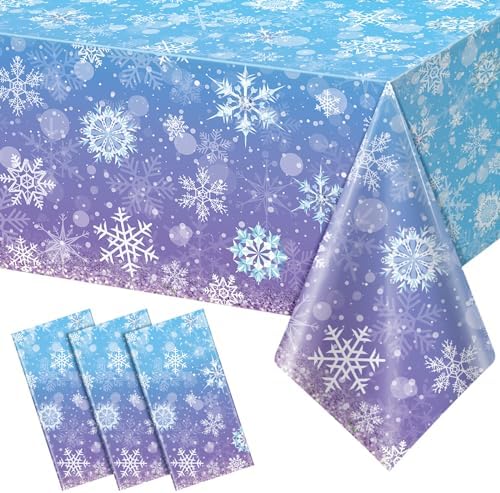 3 Pack Winter Snowflake Tablecloths Blue and Purple for Christmas Party