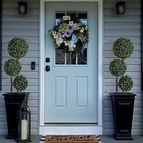 Momoplant 2 Pack 35 Inch Artificial Triple Topiary Ball White Plant