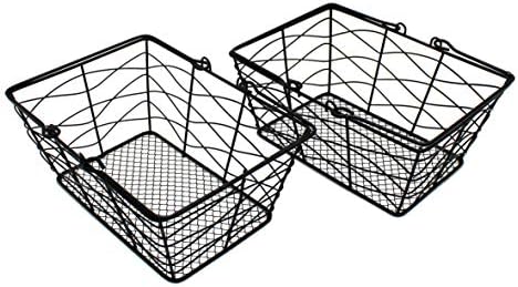 CVHOMEDECO Metal Wire Fruit Baskets Set of 2 Black Rustic Oval