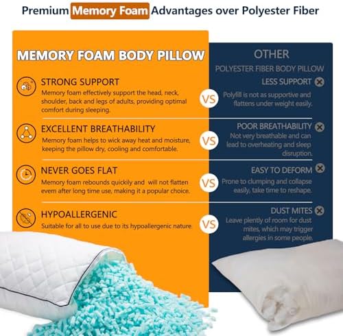 Cooling Memory Foam Body Pillow Insert for Adults