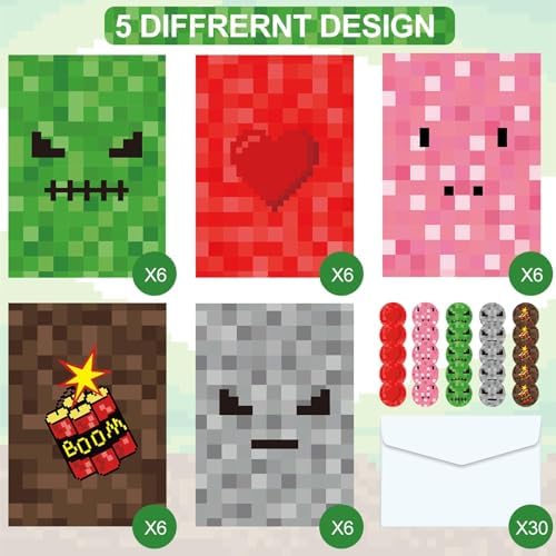Pixel Birthday Invites 30 Sets with Stickers and Envelopes