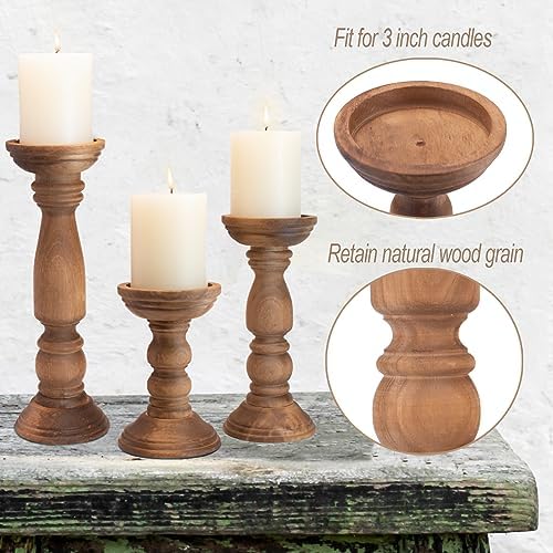 Farmhouse Wooden Candle Holders Set of 3 Brown