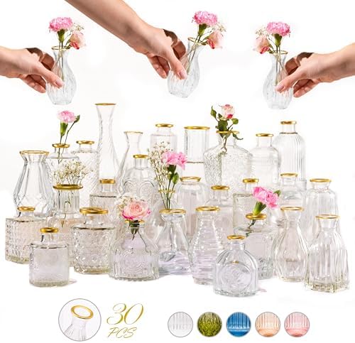 Premium Heirloom Hills Bud Vases Set of 30 with Gold Rims