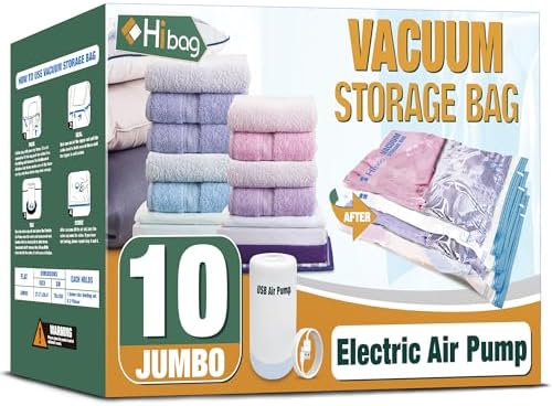 HIBAG Vacuum Storage Bags with Electric Pump 10 Pack