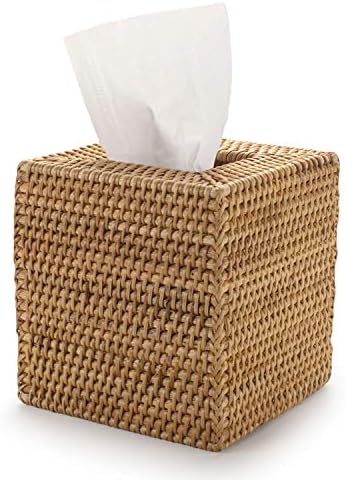 YANGQIHOME Rattan Tissue Box Cover Square Natural