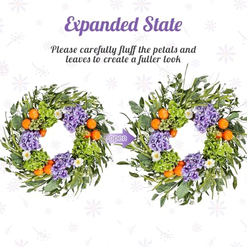 24 Inch Hydrangea Wreath Purple Realistic