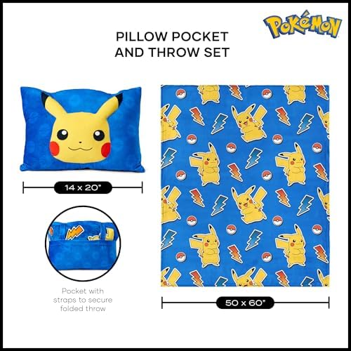 NORTHWEST Pikachu Plush Blanket Set 50x60 with 14x20 Pillow
