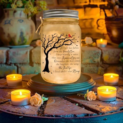Memorial Mason Jar Light with Red Cardinal