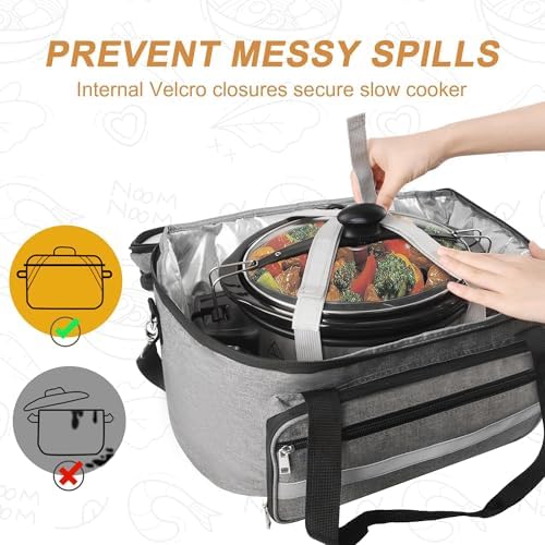 Double Layer Slow Cooker Carrying Bag with Insulated Lining and Adjustable Straps