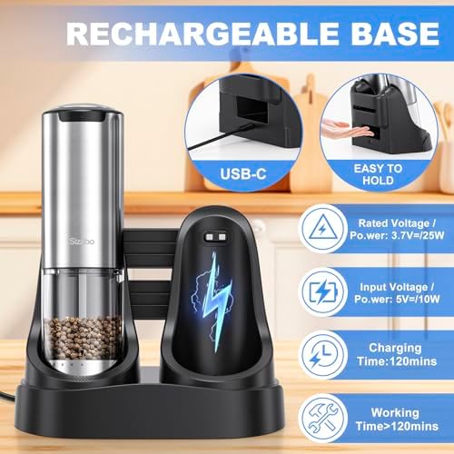 Sizabo Electric Salt and Pepper Grinder Set Rechargeable