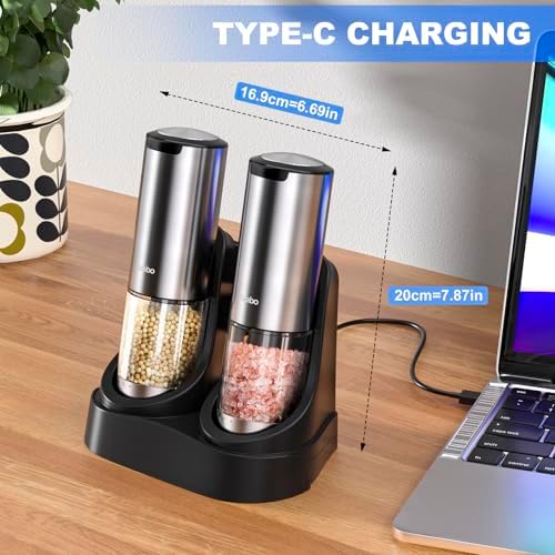 Sizabo Electric Salt and Pepper Grinder Set Rechargeable