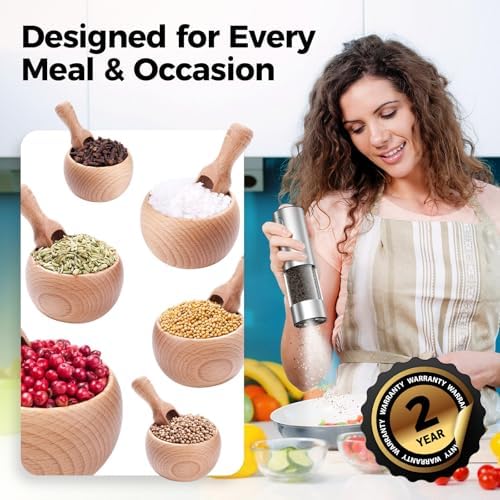 Larger Electric Salt and Pepper Grinder Set with Rechargeable Battery and Adjustable Coarseness
