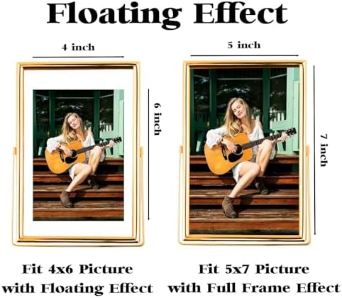 Xinkerco 5x7 Gold Floating Frame 2 Pack for 4x6 and 3x5 Photos