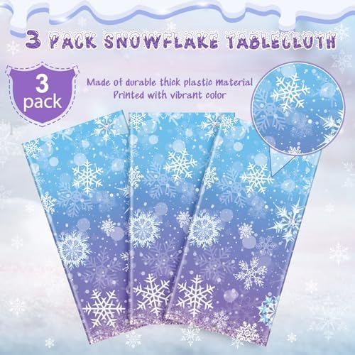 3 Pack Winter Snowflake Tablecloths Blue and Purple for Christmas Party