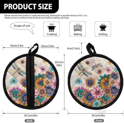 NETILGEN Boho Floral Dragonfly Pot Holders