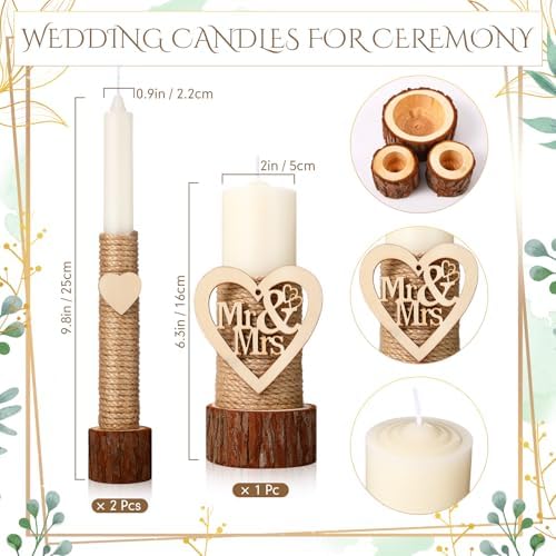 Rustic Unity Candles Set for Wedding Ceremony