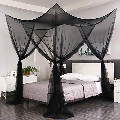 Mengersi Black Bed Canopy Curtains for Full Queen King Size Bed and Outdoor Use