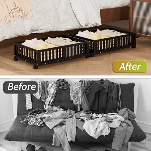 Bamboo Under Bed Storage with Wheels 2 Pack