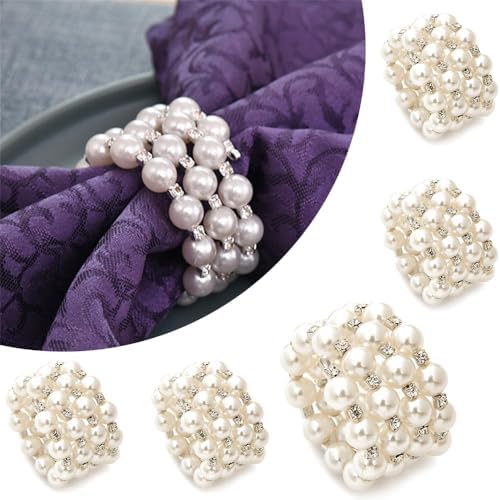 Pearl Napkin Rings Set of 6 for Farmhouse and Events