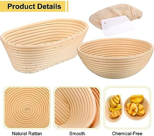 Geetery 6 Pack Bread Banneton Baskets with Liners and Dough Scraper