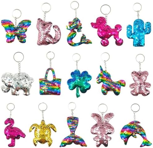 GuassLee 15Pcs Flip Sequin Keychain Set
