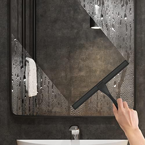 Docrok All-Purpose Stainless Steel Shower Squeegee with Adhesive Hook 10 Inch Black