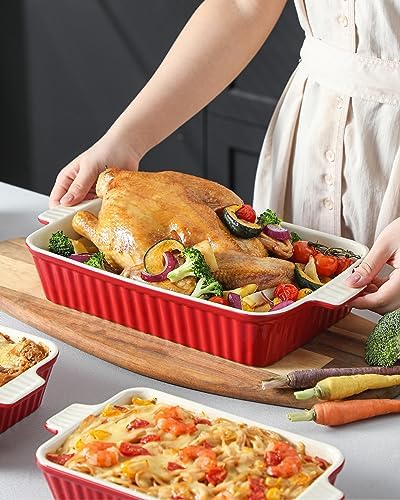 MALACASA Porcelain Bakeware Set of 4 Red Sizes