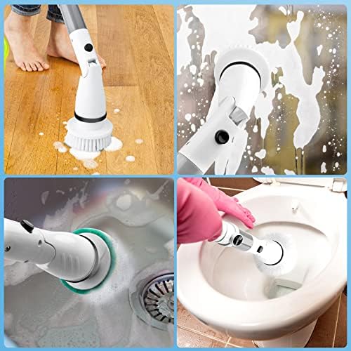 Electric Spin Scrubber with 6 Replaceable Heads and Adjustable Handle