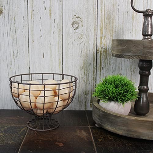 CVHOMEDECO Metal Wire Round Egg Basket with Pedestal