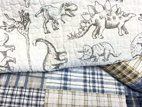 Cozy Line Benjamin Dinosaur Plaid Quilt Set for Kids