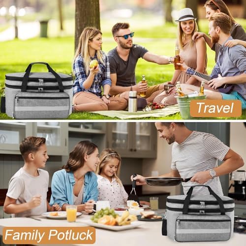 Double Layer Slow Cooker Carrying Bag with Insulated Lining and Adjustable Straps