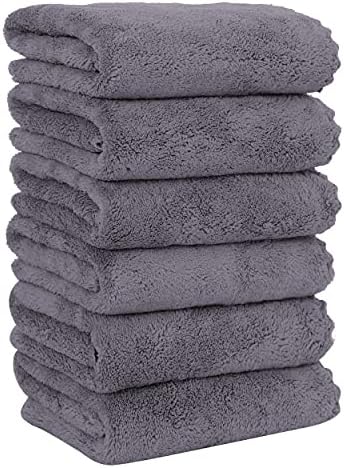 MOONQUEEN 6 Pack Hand Towels Gray 16x28 Inches