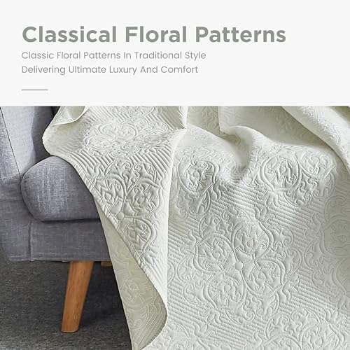 Sophia William Bed Quilt Bedspread - Reversible Ivory Twin Size