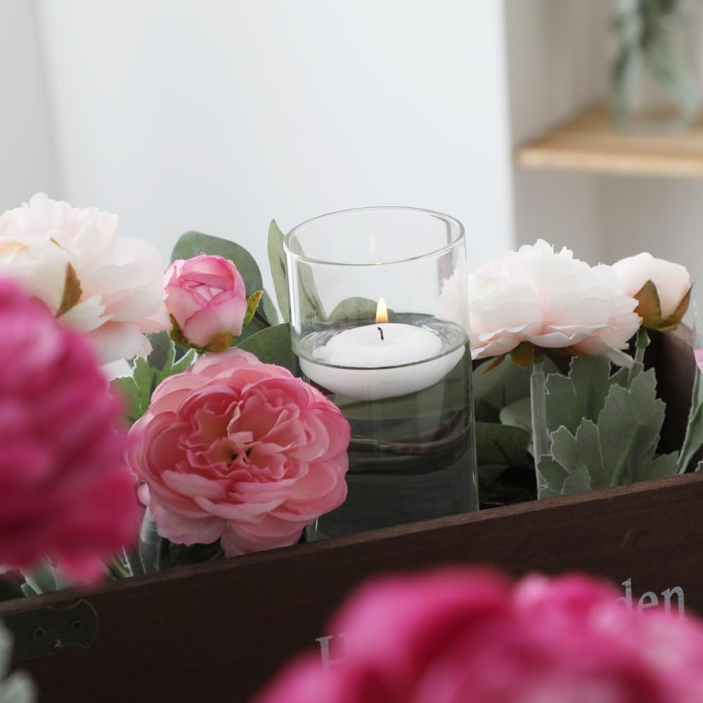 Set of 16 Glass Cylinder Vases with 24 Floating Candles for Centerpieces