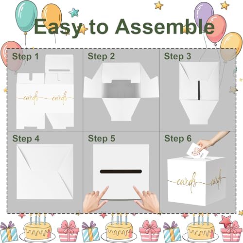 White Card Box with Gold Foil Design - Party Wedding Graduation Baby Shower