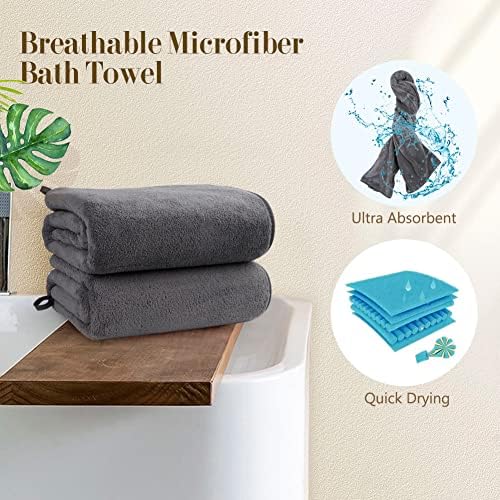 Orighty Bath Towels Pack of 2 - Soft Microfiber Quick Drying Grey