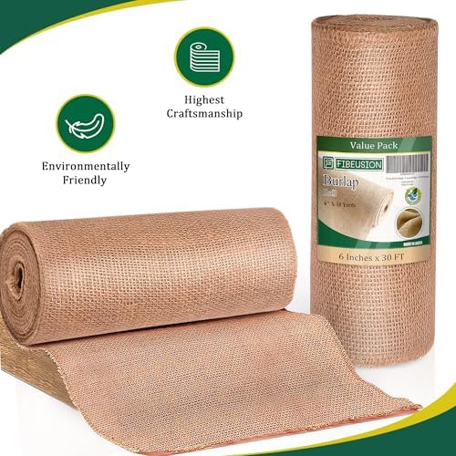 FIBEUSION Burlap Table Runner 6 x 30ft No-Fray Edge