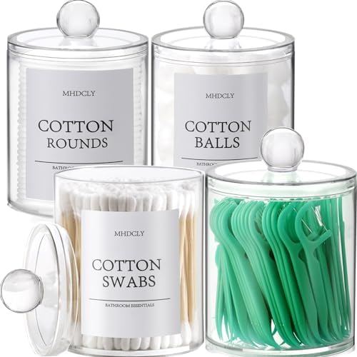 4 Pack Clear Q-tip Holder Dispenser with Lids and Labels