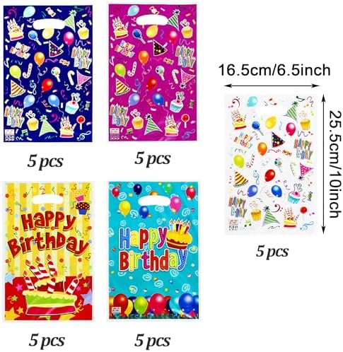 25 Pcs Kids Party Favors - Birthday Candy Bags with 5 Designs