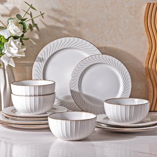 GBHOME Ceramic Dinnerware Set 12 pcs Elegant Plates Bowls