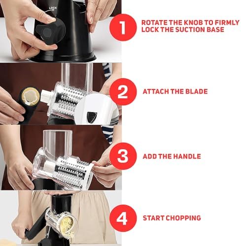 Rotary Cheese Grater with 3 Blades and Suction Base