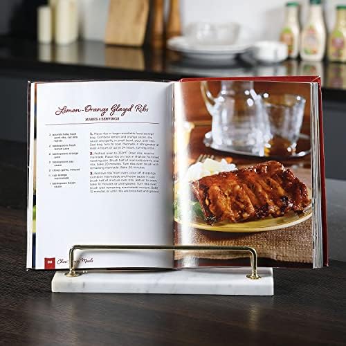 MyGift Modern Marble Cookbook Stand with Brass Metal Rail