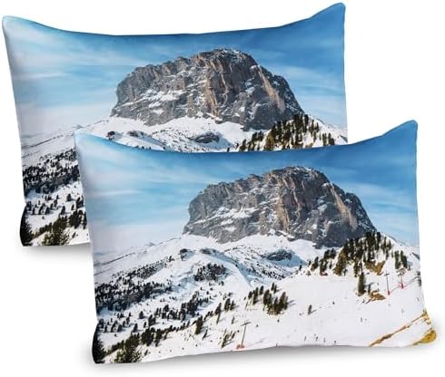 Ambesonne Mountain Pillow Sham Set of 2 Brown Blue White
