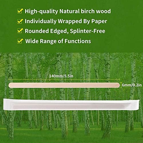 200pcs Individually Wrapped Wooden Coffee Stirrers - 55 Length